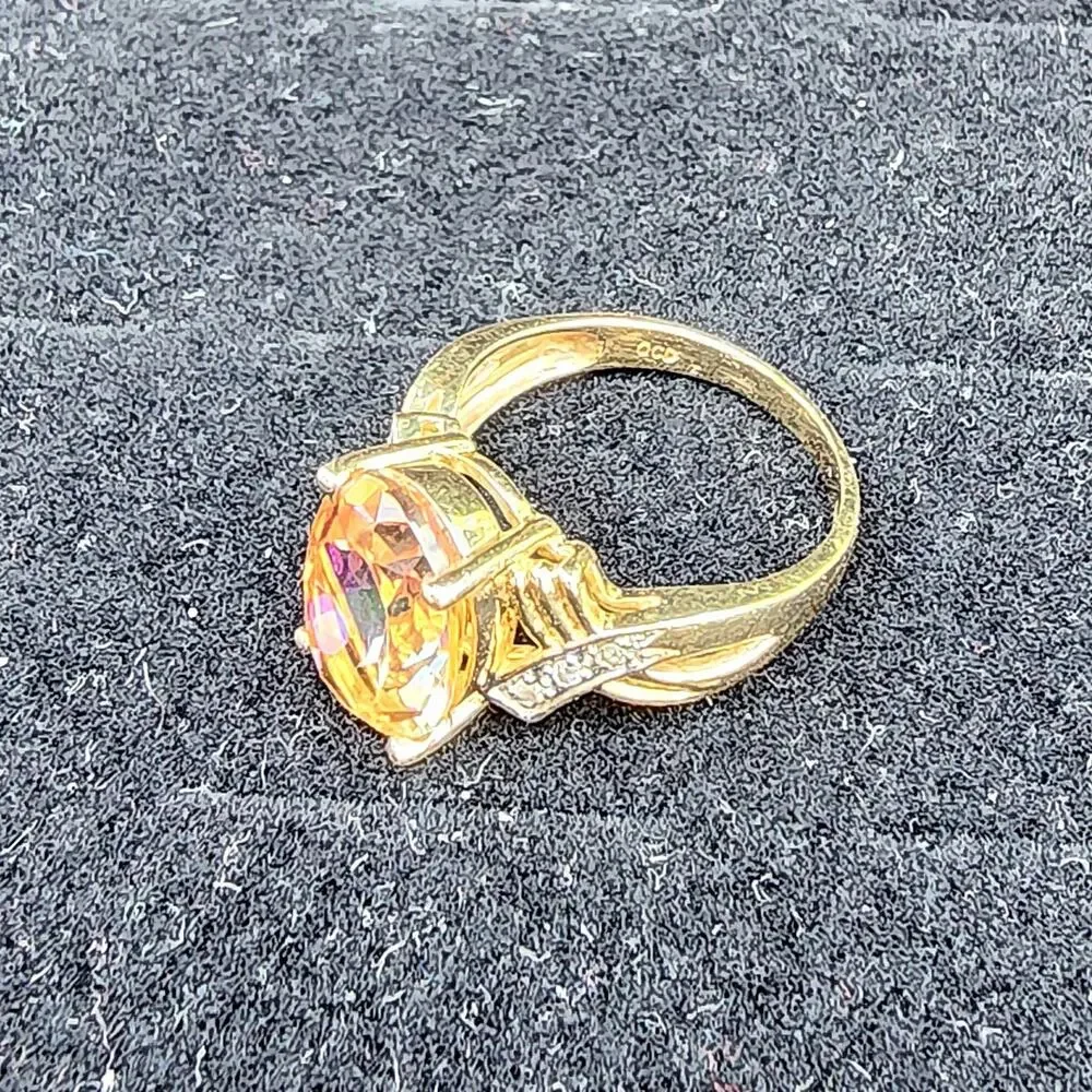 Vintage Fire Mystic Topaz Diamond 14k Yellow Gold Cocktail Ring 8 - Picture 6 of 9